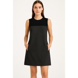 Theory Dress Womens Size 2 Black Gray Shift Sleeveless Two Tone Pockets